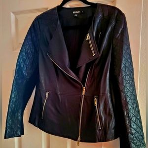 DKNY blk leather moto jacket M